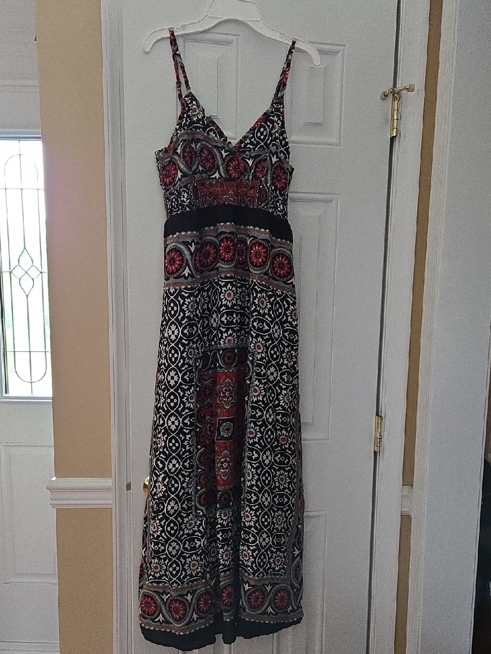 Bohemian Print Maxi Dress - Black & Burgundy